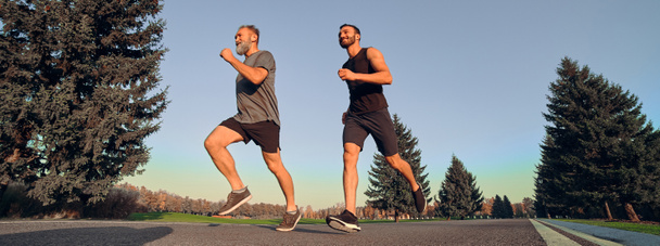 Двое спортсменов бегут по аллее - Фото, изображение