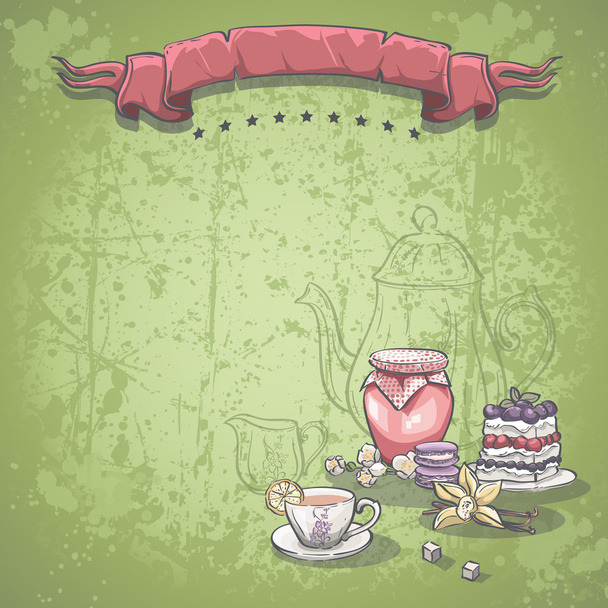 Cup of tea, jam and blackberry pie - ベクター画像