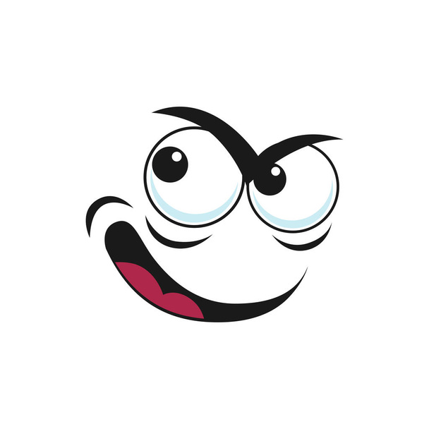 Insidious emoticon with angry face isolated icon. Vector distrusted sad mood emoji. Distrustful emoticon with big eyes and open mouth. Doubtful smiley, disbelief mistrusted emoji facial expression - Vector, Image