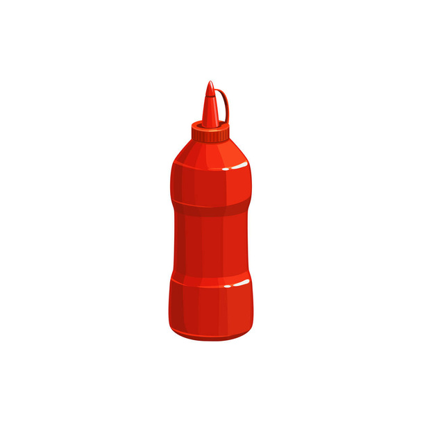 Ketchup-Flasche Fast-Food-Tomatensauce, Vektorsymbol isoliert. Fastfood-Restaurant und Street-Food-Café Bistro-Menü, Ketchup Tomatensauce Gewürz in Plastikflasche mit Deckel Spitze - Vektor, Bild