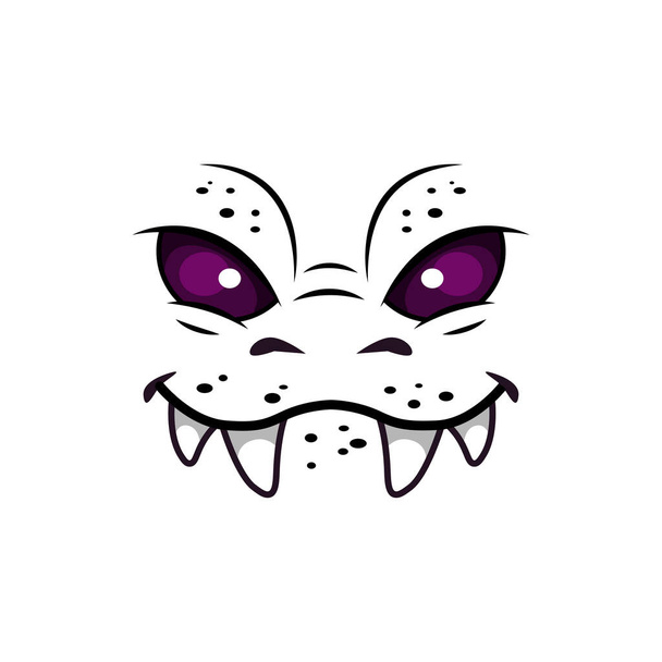 Cara de monstro ícone vetor isolado, emoção dos desenhos animados. Bonito emoji criatura Halloween, dragão engraçado ou animal selvagem com olhos roxos e focinho sorridente com dentes longos - Vetor, Imagem