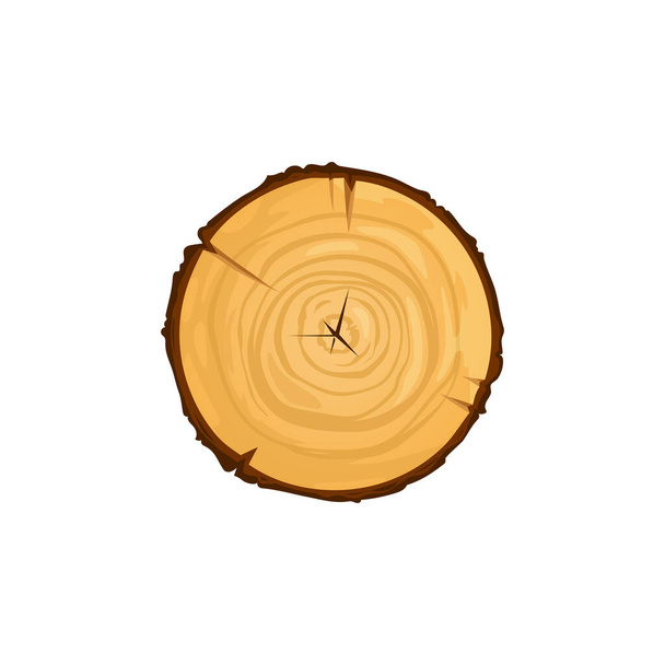 Fa textúra hullámos gyűrű szelet fa izolátum csonk felső nézet lapos rajzfilm ikon. Vektorrönk kerek fából, kivágott fakéreg kivágott száraz fából. Fakör repedt mintával, tölgy vagy borovi fűrészáru - Vektor, kép