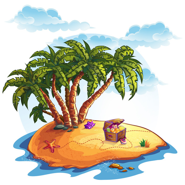 Treasure island és pálmák - Vektor, kép