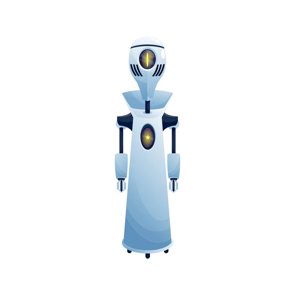 Umělá inteligence robot, přátelský chatbot, ai pomocník s hvězdou na těle displej izolované realistické ikony. Vektorový robot z kovu a plastu, bionický elektronický kyborg, futuristický sci-fi charakter - Vektor, obrázek