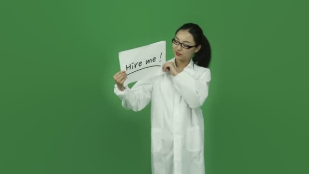 Scientist unemployed with hire me sign - Footage, Video