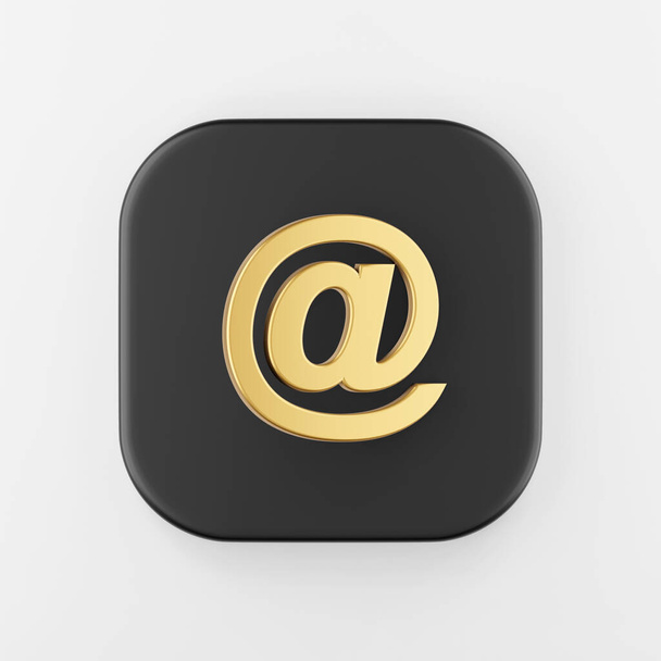 Email symbol golden icon, at sign. 3d rendering black square key button, interface ui ux element - Fotografie, Obrázek