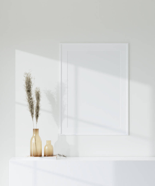 Interior Poster Frame Mockup with Modern Furniture Decoration - 3d Illustration, 3d Render - Foto, Bild