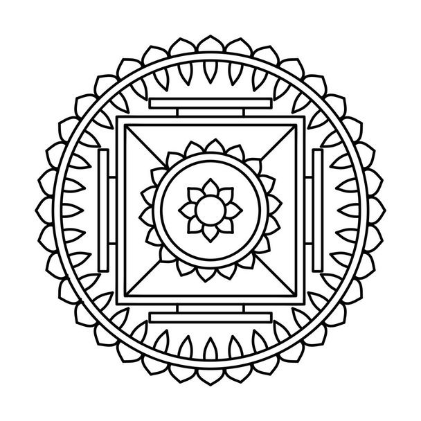 Boyama kitabı. Mandala, kutsal bir ayin sembolü. El çizimi mandala deseni. Vektör soyut siyah ve beyaz motifi - Vektör, Görsel