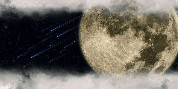 meteori ja täysikuu pilvinen yö 3D-kuva - Valokuva, kuva