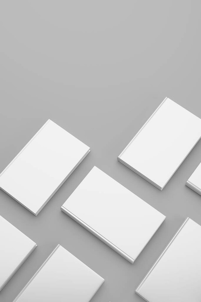 Libro bianco bianco con copertina rigida su sfondo grigio. Modello di illustrazione di rendering 3D. - Foto, immagini