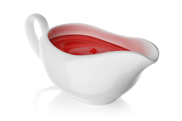 Kerámia szószos hajó ketchup elszigetelt fehér alapon. 3D-s renderelés illusztráció. - Fotó, kép