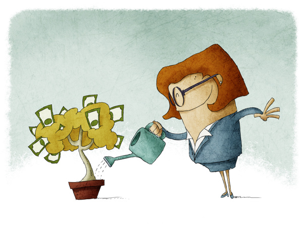 Woman  watering a money tree - Photo, Image