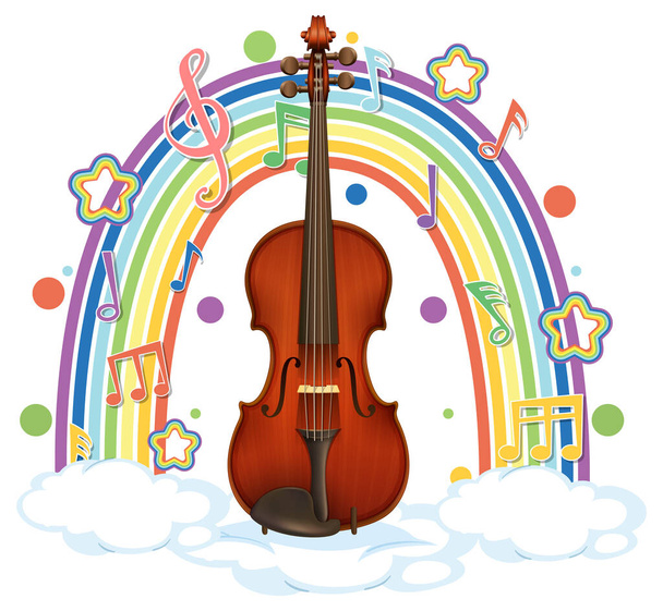 Violin with melody symbols on rainbow illustration - Vector, Image