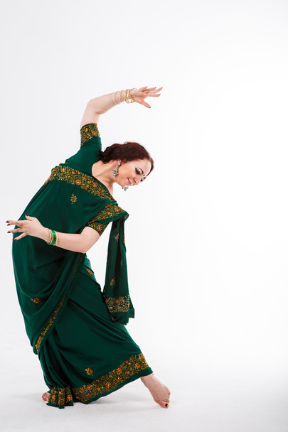 european girl in green indian saree - Foto, Imagem