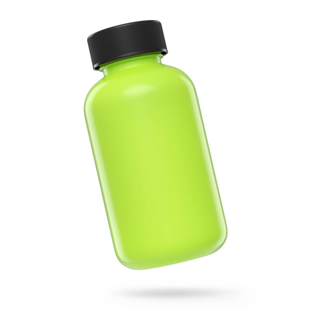 Green plastic jar for sport nutrition whey protein powder isolated on white - Foto, Imagem