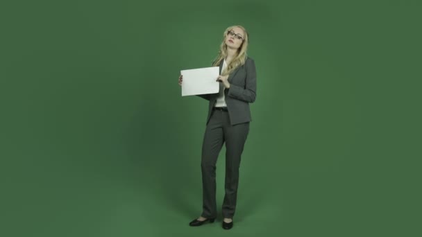 Mujer de negocios con signo en blanco
 - Imágenes, Vídeo