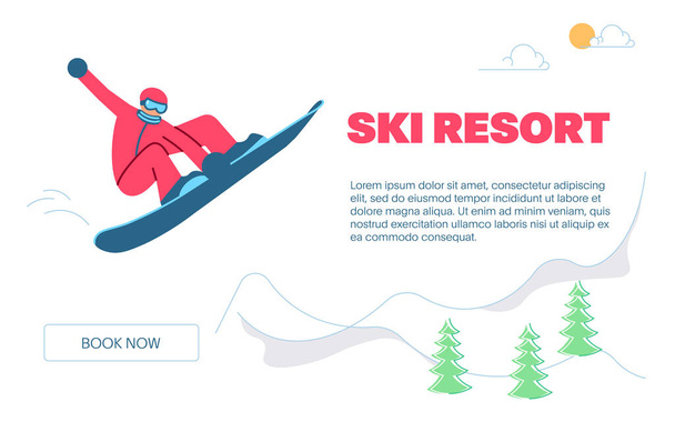 Snowboarder springt op de winter Mountain Landscape achtergrond - Vector, afbeelding