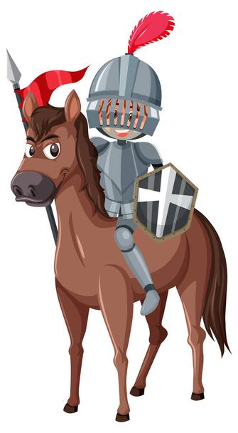 Cavaliere equitazione cavallo personaggio dei cartoni animati su sfondo bianco illustrazione - Vettoriali, immagini