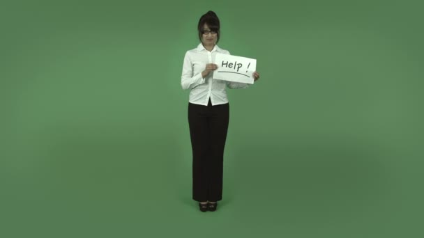 Mulher de negócios com sinal de ajuda
 - Filmagem, Vídeo