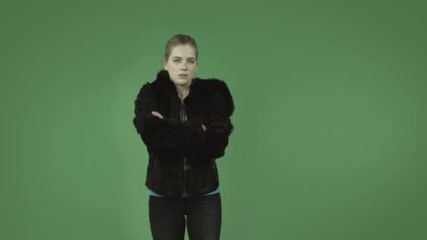 Girl in coat is upset in anger - Footage, Video