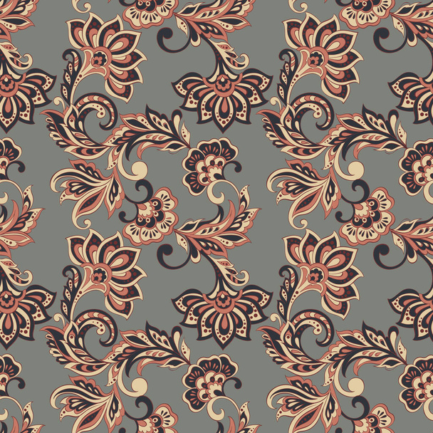seamless pattern with indian style flowers. floral vector background - Vector, Image