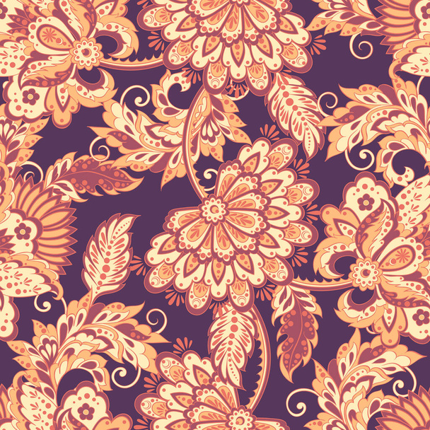 Elegance seamless pattern with ethnic flowers. Vector Floral Illustration in asian textile style - Vector, Image