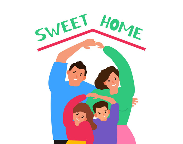 família feliz fazer telhado de mãos sobre cabeça .sweet casa conceito vetor ilustração - Vetor, Imagem