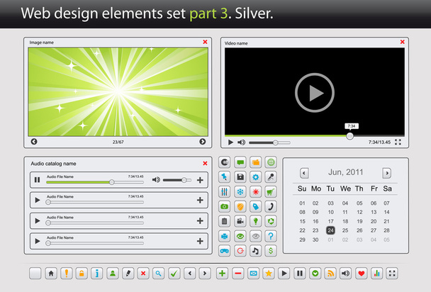 Web design elements set. Part 3. Silver - ベクター画像