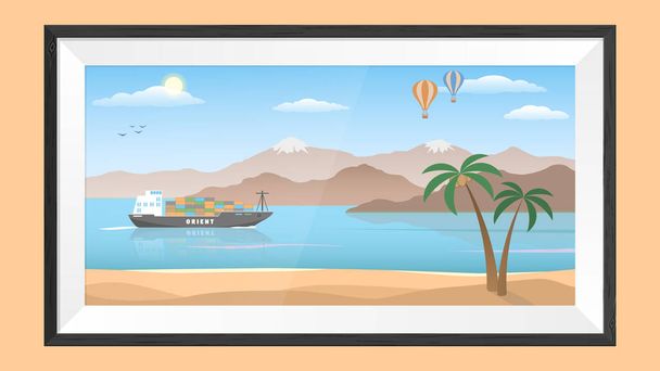 Picture in a frame. Orient fairy tale in pastel colors. Cartoon style. Isolated monochromatic background. Vector illustration - Вектор,изображение