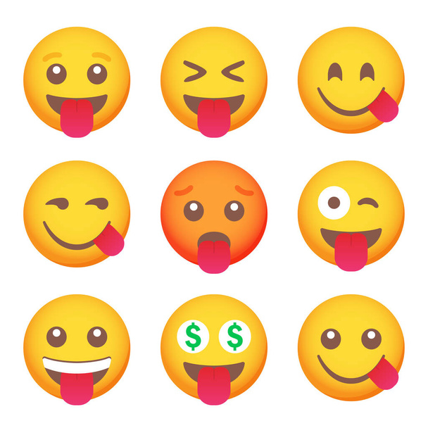 Набор смайликов языка иконы улыбки. Мультяшные смайлики. Векторный смайлик - Фото, изображение
