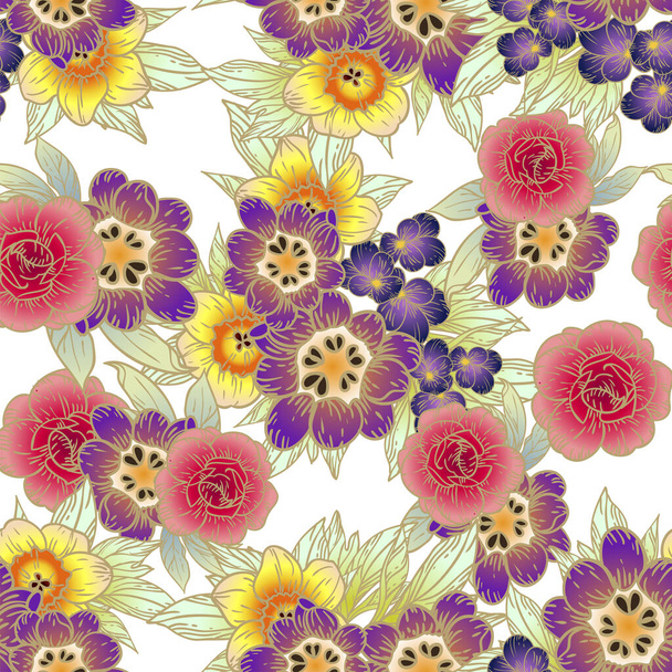 Seamless pattern with beautiful floral elements - Vector, afbeelding