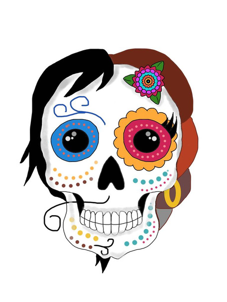 Jour de mort ou mexicain Halloween mignon bande dessinée isolement sur fond blanc - Photo, image