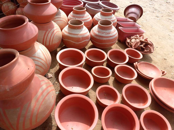Clay pottery, ghada, matka, pitcher, jaipur, rajasthan  - Photo, Image
