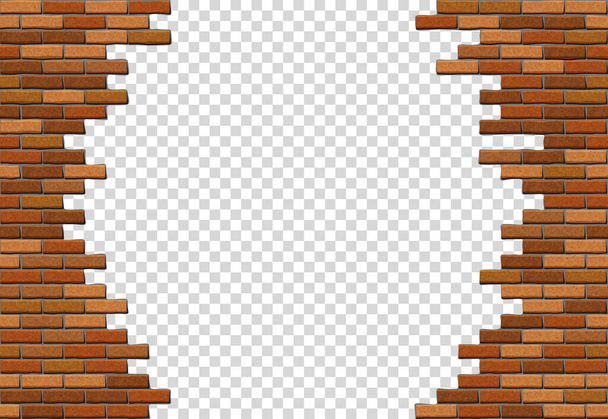 Broken brick wall on transparent background. Hole in red brick wall. Vector illustration - Vector, Image