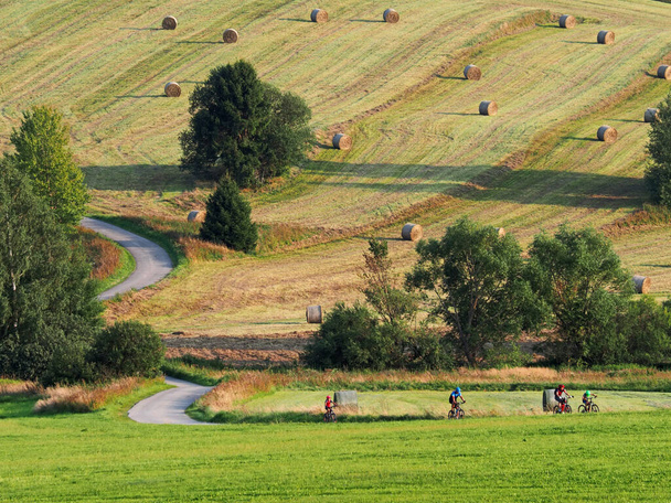 Groupe de cyclistes à vélo à travers un paysage rural, République tchèque - Photo, image