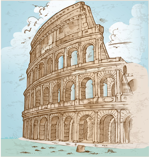 Colosseum színű kézi felhívni - Vektor, kép