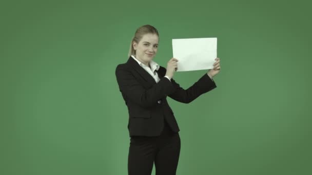 Business girl with blank sign - Footage, Video