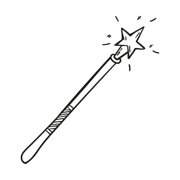Hand drawn magic wand icon in doodle style isolated. - Vector, Image