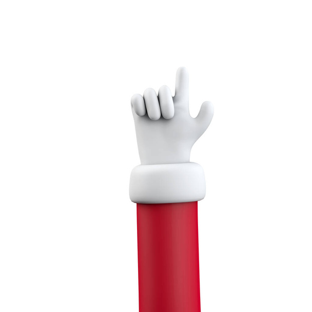 Santa Claus pointing hand sign festive cartoon Christmas character arm isolated on white. 3D Rendering. - Valokuva, kuva