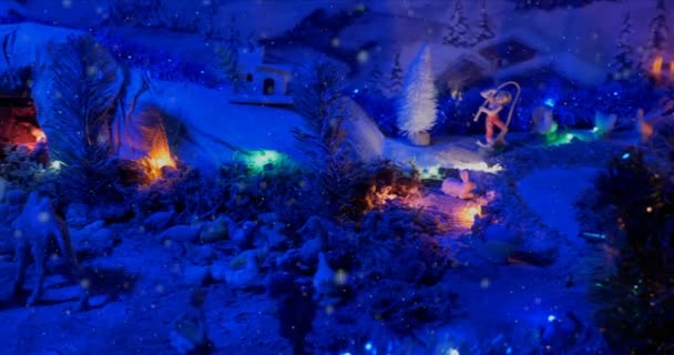 Χριστούγεννα Γέννηση Σκηνή πλευρά άποψη χιόνι - Πλάνα, βίντεο