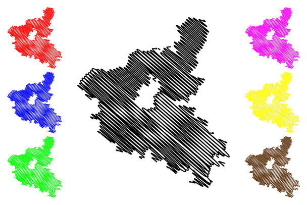 Schweinfurt kerület (Németországi Szövetségi Köztársaság, Alsó-Franconia járás, Bajorország Szabad Állam) térkép vektor illusztráció, firka vázlat Schweinfurt térkép - Vektor, kép