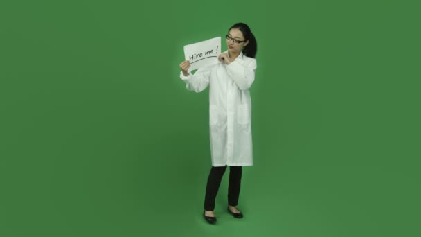 Scientist with hire me sign - Footage, Video
