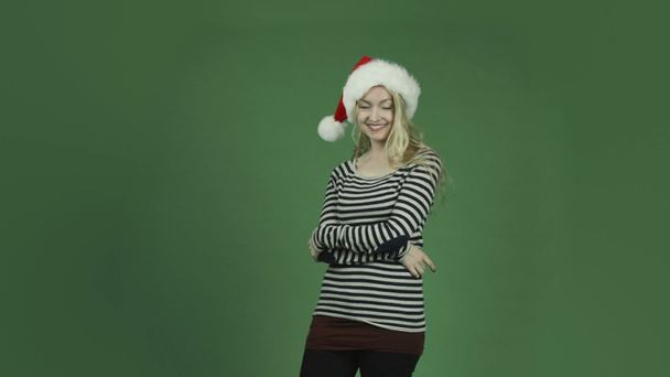 nő a karácsonyi santa kalap - Felvétel, videó