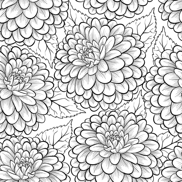 gyönyörű fekete-fehér, fekete és fehér varratmentes háttérben dahlia virág. - Vektor, kép