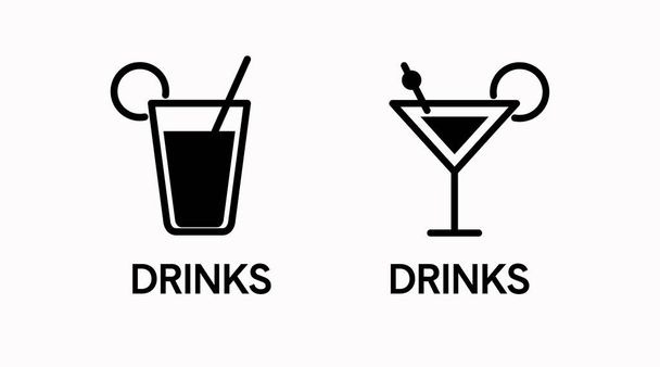 Getränke Sign Set vorhanden. Vektorisolierte editierbare Schwarz-Weiß-Illustrationen von Getränken - Vektor, Bild