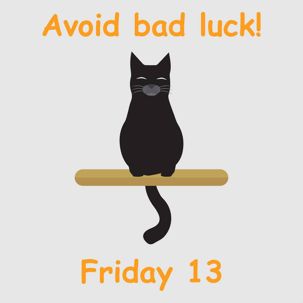 Gato negro con el texto evitar la mala suerte Viernes 13 - Vector, imagen