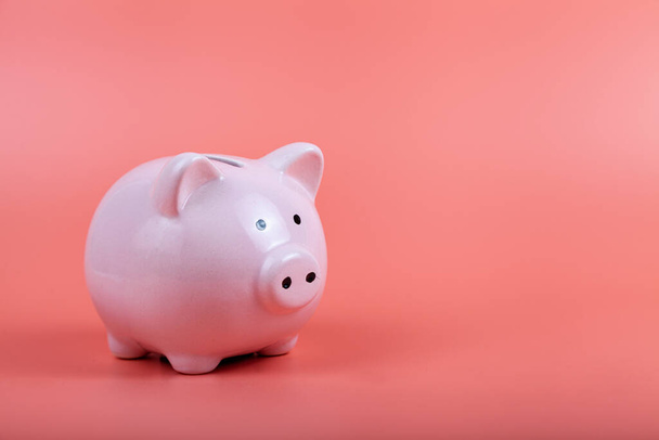 Pig piggy bank on a pink background, place for your text. Money accumulation concept. - Foto, immagini