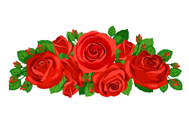 Nice red roses bouquet with buds isolated vector - Vecteur, image