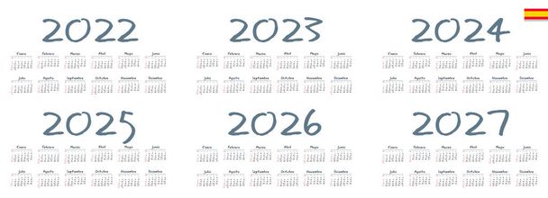 Spanyol naptár 2022, 2023, 2024, 2025, 2026, 2027, fehér alapon, a hét vasárnap kezdődik - Vektor, kép