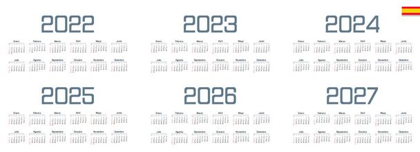 Calendario español 2022, 2023, 2024, 2025, 2026, 2027 sobre fondo blanco, la semana comienza el domingo - Vector, Imagen
